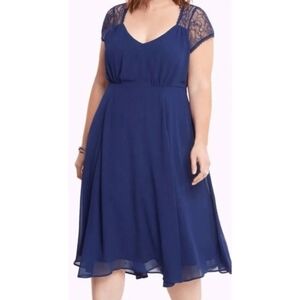 torrid | Dresses | Torrid Dress Lace Inset Chiffon Midi Party Navy Blue |  Poshmark